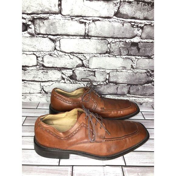 Tasso Elba Brown Leather Square Toe Oxfords Lace Dress Shoes Men Sz 10D US/43EU - Picture 1 of 16
